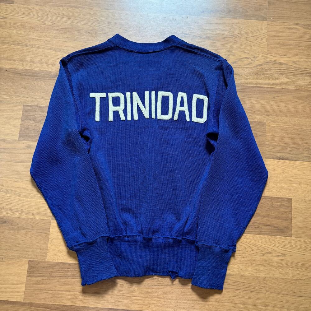 Vintage 1940's Lowe & Campbell Trinidad Blue Knit Letterman Pullover Sweater 38